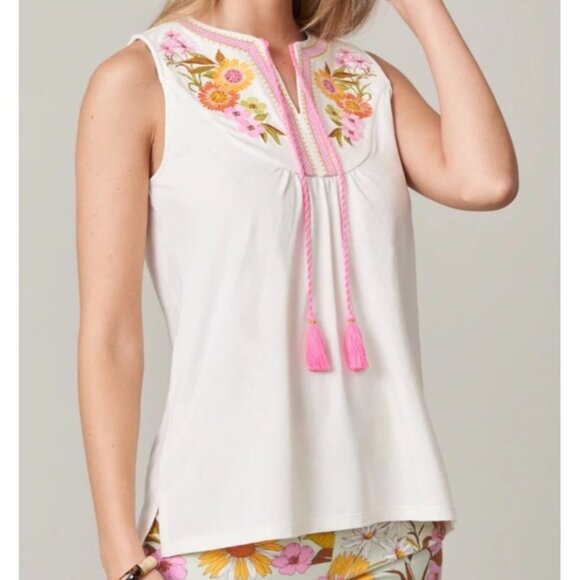 Spartina Women's Size S Faye Embroidered Tank Heywards - Picture 1 of 10